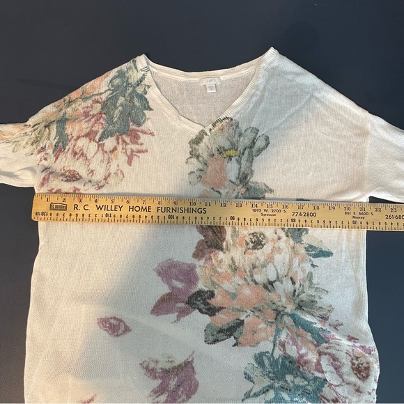 J. Jill Floral Print Linen Blend Relaxed Fit V-Neck Sweater Size M - Picture 4 of 5